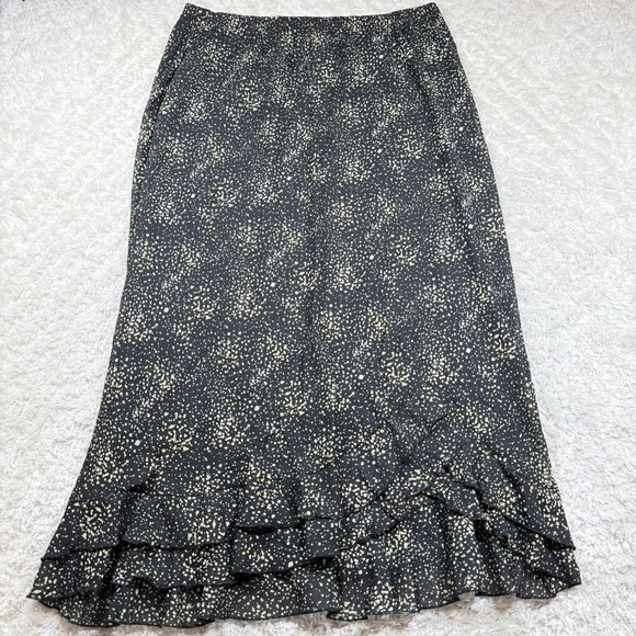Cato Woman Maxi Skirt 18/20 Black Yellow Dotted Ruffle Hem Elastic Waist Boho - Picture 1 of 10